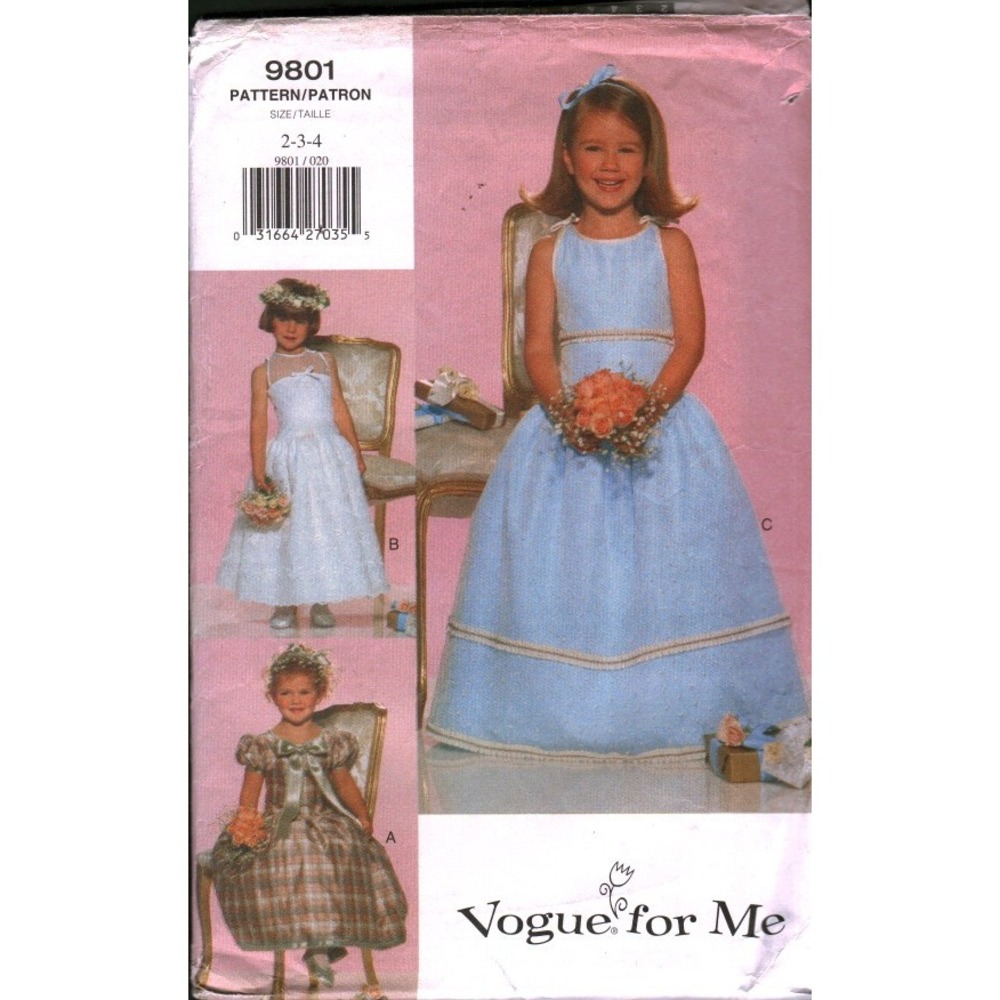 Vogue 9801 Girls Special Occasion Dress Sewing Pattern Size 2-3-4 Flower Girl - Picture 1 of 2